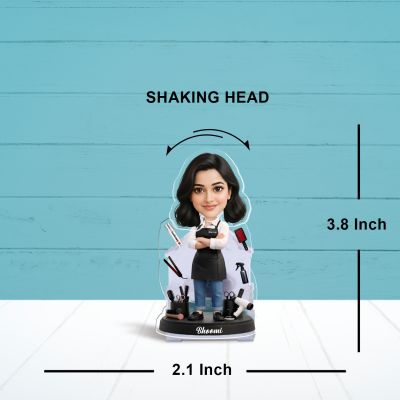 Personalized Hairstylist Bobblehead Caricature Custom with Photo Salon Decoration Items Best Gift for Salon Opening Battery Powered Moving Head Feature